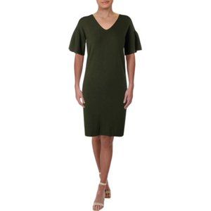NWT Women Petite Size PXS PS Ralph Lauren V-Neck Ruffle Sleeve Knit Casual Dress